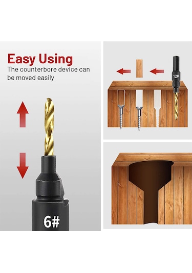 Suofeng Ahşap Vida Delik Açıcı Seti 5'li - Hss Malzeme, 1/4 Hex Sap, Derinlik Ayarlanabilir, 5- 12 Boyutları