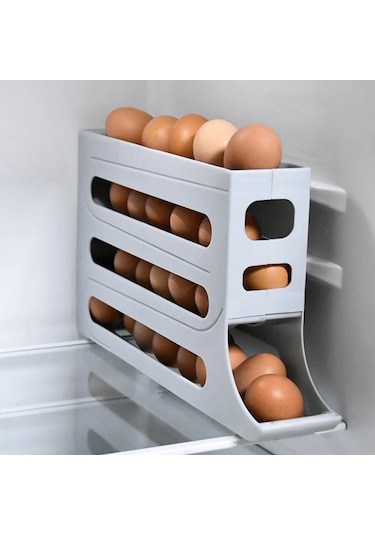 Gajeena Buzdolabı İçin 4 Katlı Yumurta Dispenseri - 30 Yumurta Kapasiteli, Kaymaz Tabanlı Gri
