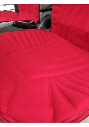 2,li Kırmızı Oto Koltuk Kılıfı Minder Alkantra Kumaş Kabartmalı
