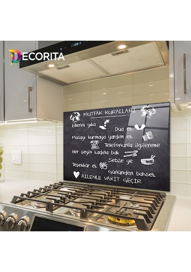 Decorita Mutfak Kuralları - Kara Tahta  Cam Ocak Arkası 49,5x76cm