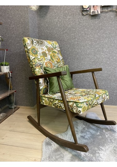 Asedia Trend Ceviz Yeşil Retro Sallanan Sandalye