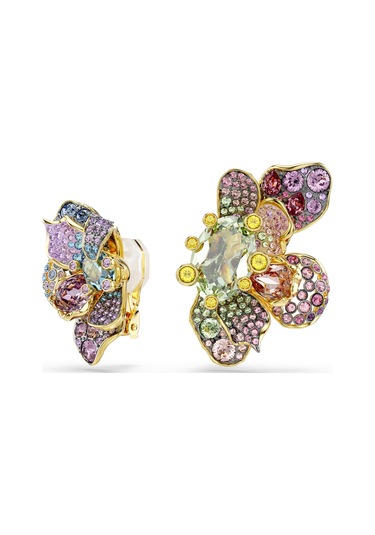 5709957 Swarovski Küpe Idyllia Clip Earrings, Mixed Cuts, Pave, Flower, Multicolored, Mixed Metal Finish Çok Renkli