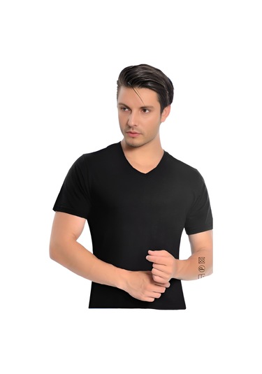 Erkek Modal V Yaka Kısa Kol 3'lü Paket 3043 Siyah