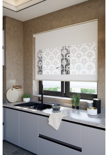 Lazer Kesim Mat Stor Perde, Lazer Kesimli Modern Serisi, M-121001 Beyaz Renk Beyaz