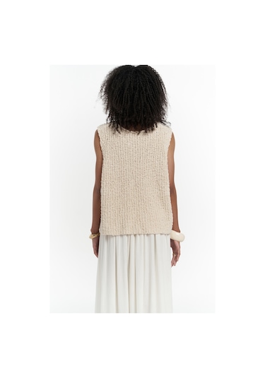 Mai Collection Mai Studios Co. Knitle Rahat Kalıp Triko Bej Crop Bej