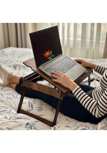Vigo Wood Katlanır Ayaklı Ayarlanabilir Laptop Sehpası Ceviz