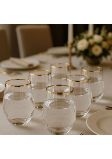 Gold 25 Parça Bardak Seti 12 Kişilik 12 Adet Su Bardak 12 Adet Ayaklı Bardak 1 Adet Şişe Beyaz