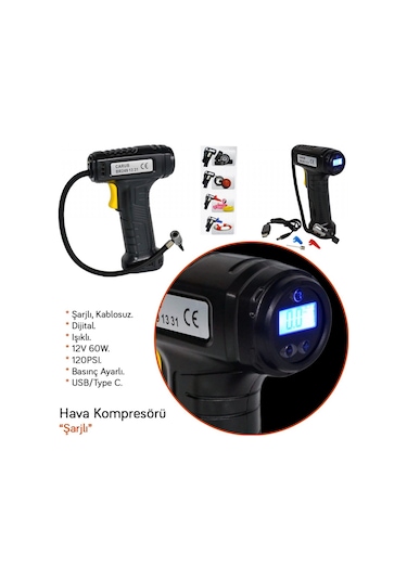 Carub Hava Kompresörü Şarjlı Dijital 12v 60w 120psı Usb/type C Br2491331