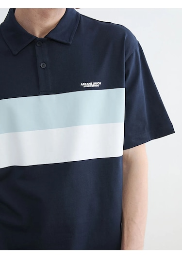 Lc Waikiki Lacivert Polo Yaka Oversize Erkek Penye Tişört