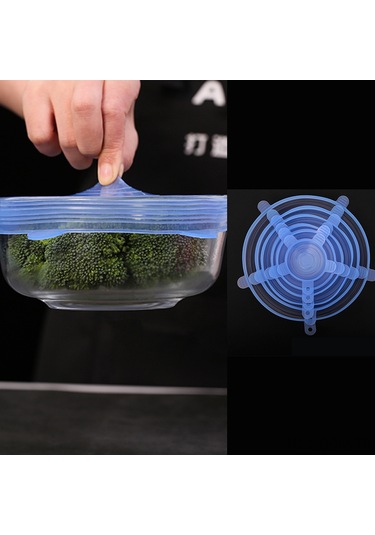 Qingmipy 6 Parça Yeniden Kullanılabilir Silikon Streç Kapak, Mutfak Saklama Ve Taze Tutma Çözümü Mavi