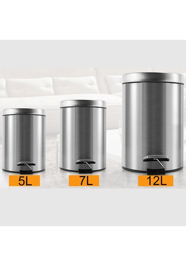 Sones Moda Yuvarlak Paslanmaz Çelik Ev Otel Ofis Kapalı Pedal Çöp Kutusu, Boyut: 5l Çelik Rengi Çelik