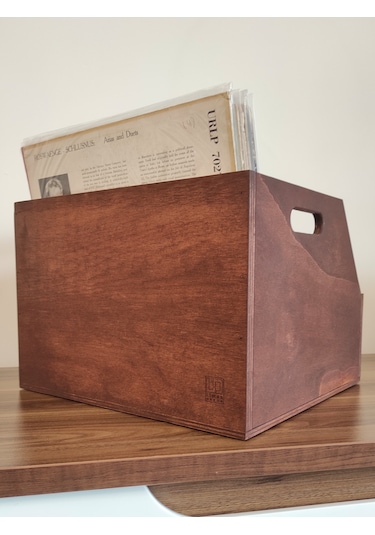 Ahşap Lp Plak Sandığı - Organizer Kutu Kestane Rengi - Wooden Lp Record Box Koyu Kırmızı