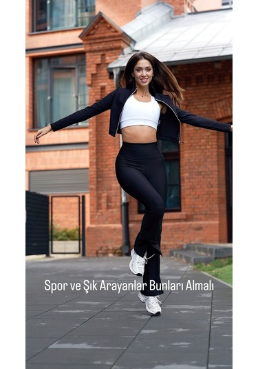 Siyah Yırtmaçlı İspanyol Paça Spor Tayt