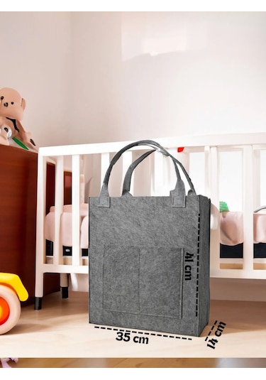 Yunusoğlu Home Çok Amaçlı Keçe Omuz ve El Askılı Anne Bebek Bakım Çantası Gri
