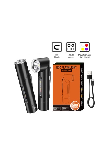 Kosona V5s Mini Led Feneri 500lm: Usb Type-c Şarjlı, Çift Taraflı Işık Modları, Mıknatıslı, Alüminyum Gövde, Ipx5 Su Geçirmez Siyah