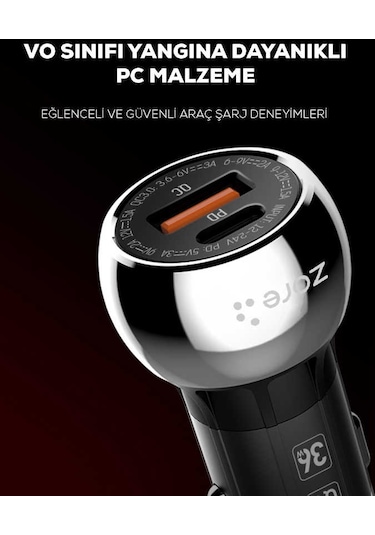 Usb Ve Type-c Araba Araç İçi Led Işıklı Çakmaklık Pd Ve Usb Yüksek Hızlı Şarj Adaptörü Başlığı Seti