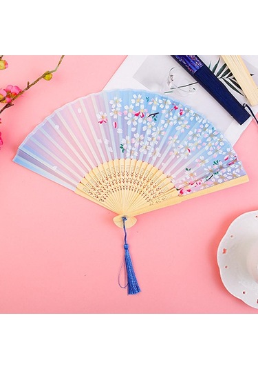 Jmsstore Ahşap Saplı Klasik Desenli Püsküllü Zarif Yelpaze Beden: No.2 Çok Renkli