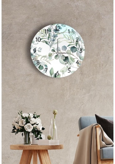 Çap 27 Cm Model 39 Dekoratif Cam Saat Beyaz - Yeşil