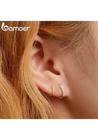 Gümüş Bamoer Hakiki 925 Ayar Gümüş Yuvarlak Daire Halka Küpeler Kadınlar İçin Altın Renk Küpe Ayar Gümüş Takı Hediye L