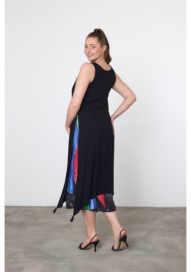 Schık Schık Kadın Yazlık Bol Kolsuz Rahat Baskılı Elbise Turkuaz