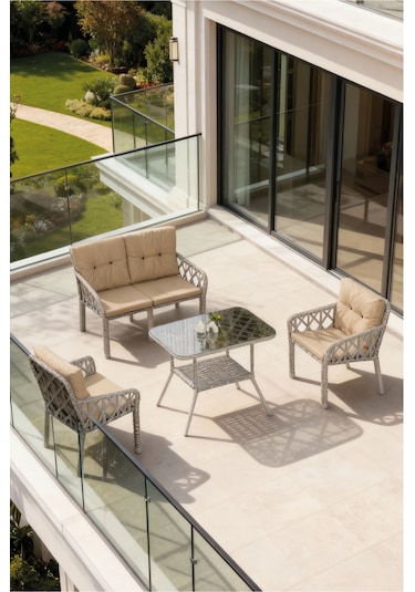 Lumisgarden Neva Rattan Bahçe Takımı 2+1+1 +masa Bej