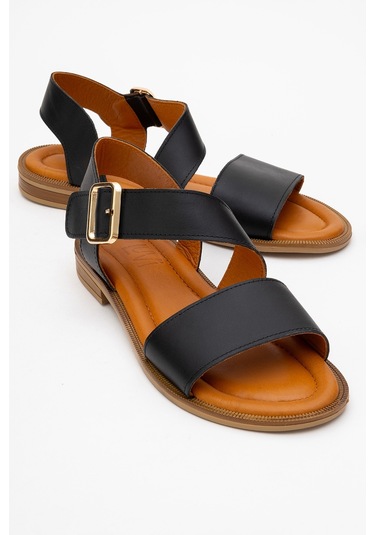 Majesty Siyah Cilt Hakiki Deri Kadın Sandalet Siyah Deri