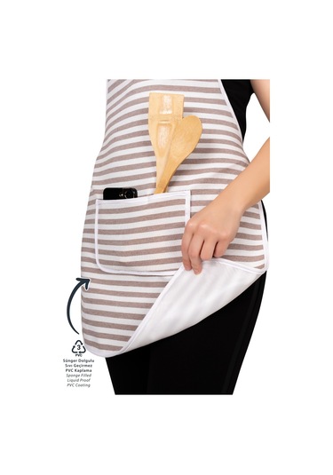 Sıvı Geçirmez Mutfak Önlüğü Sünger Dolgulu Çift Hazneli Cepli Model