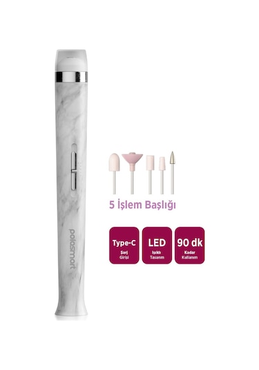 Polosmart Psc101 Şarjlı Led Işıklı 5 Başlıklı 2 Kademeli Manikür Pedikür Seti