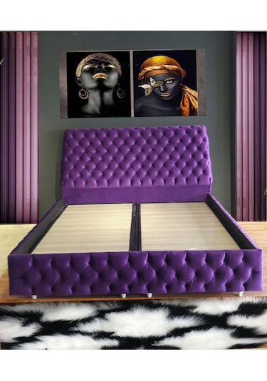 Nivabaza Çift Kişilik Sandıklı Baza Başlık Chester Purple Tüm Renklerde