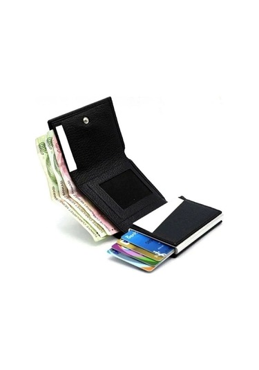Brahma Model Unisex Vegan Deri Mekanizmalı Vegan Deri Rfıd Cüzdan Kartlık Portföy Siyah