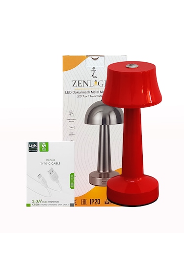 Zenlight Metal Dokunmatik Şarjlı Masa Lambası 320-1 Kırmızı