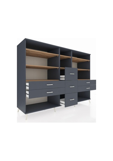 Kronos Dolap 8 Raflı 7 Çekmeceli 220x59x163 Antrasit-çam/antrasi Antrasit-çam/antrasit
