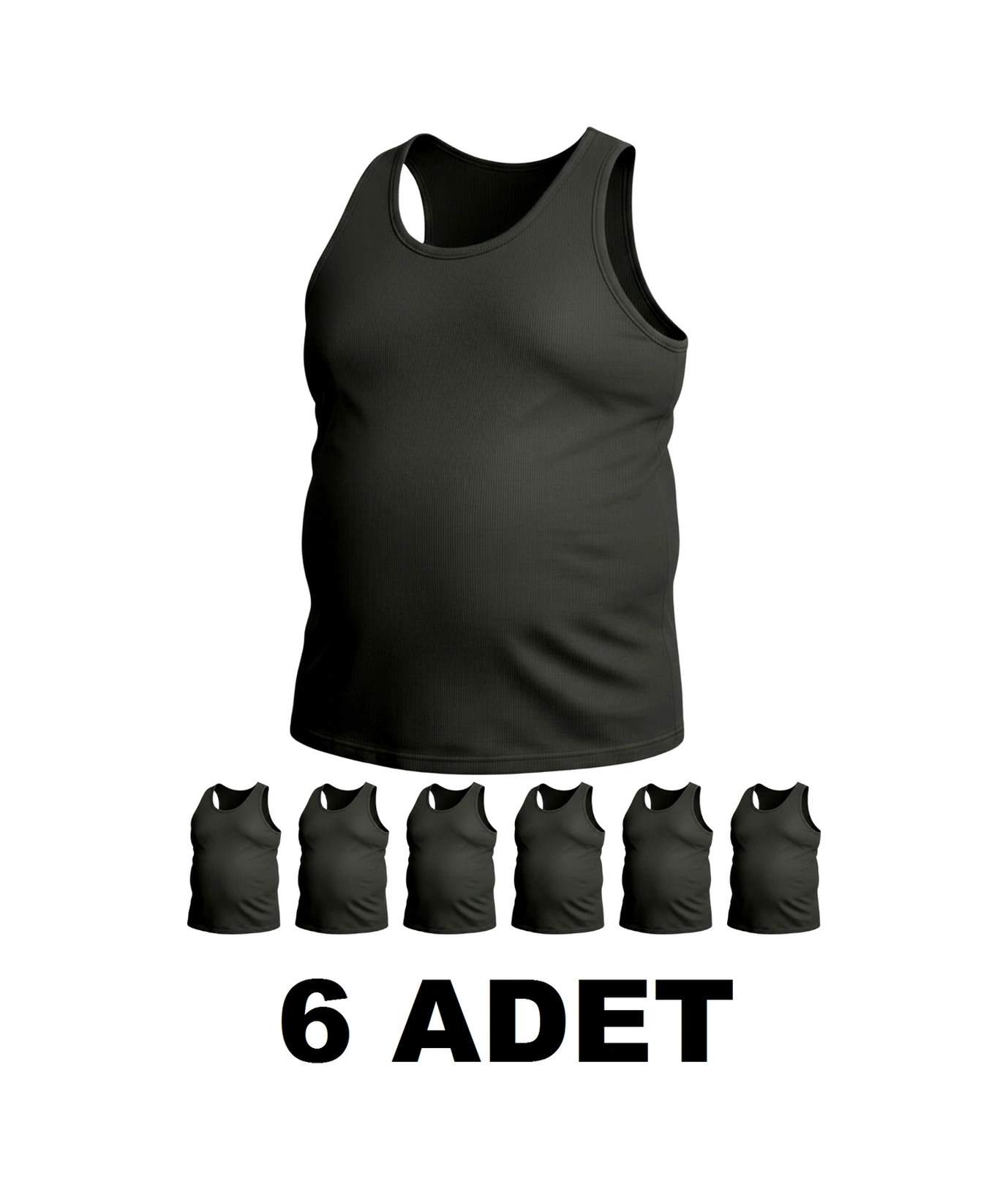 Büyük Beden Pamuklu Erkek Atleti 6'lı Paket - Siyah Siyah