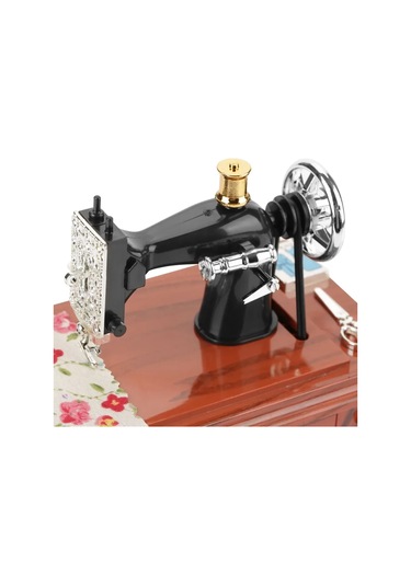 Reedark Retro Dikiş Makinesi Desenli Mini Müzik Kutusu - Çarklı Hareketli, Çekmeceden Müzik Çalar, Nostaljik Hediye Odun