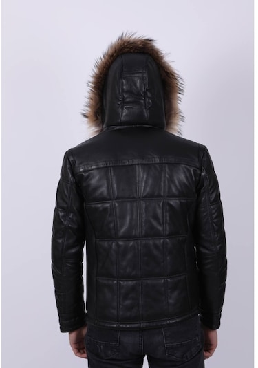 New Zaya Leather Erkek Şişme Deri Ceket Siyah
