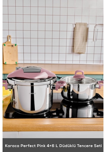 Karaca Perfect Pink İndüksiyon Tabanlı Düdüklü Tencere Seti 4+6 Lt