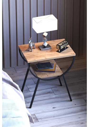 Yan Sehpa Komodin Metal Ayak Ceviz Atlantikçam