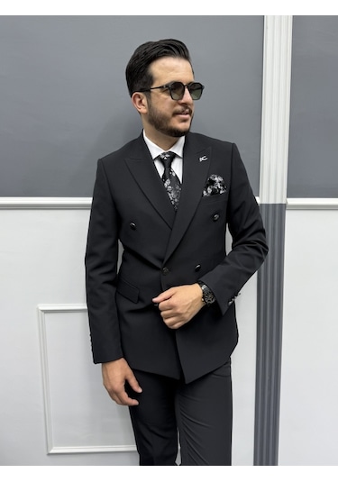 Avni Ceylan Milano Doppio Stil Kruvaze Takım Elbise Siyah