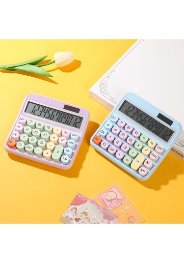 Singree Mekanik Hesap Makinesi 12 Basamak Büyük Lcd Ekran Yuvarlak Tuşlar 15 Eğimli Ekran Şeker Renkli Çift Güç Ofis Okul Ev Çocuk Öğrenci Muhasebeci Mavi