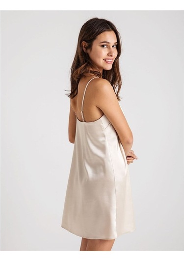 Magic Form 7270 Askılı Saten Gecelik - Ekru Ekru