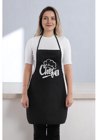 Siyah Chef Leke Tutmaz Kumaş Mutfak Önlüğü Siyah1