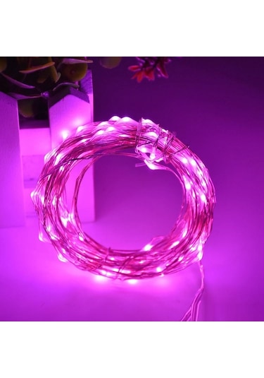 Dekor Düğün Işıkları Pembe Pilli Led Işık Pembe 10 Metre Led Işık Pembe Pilli Işık Pink Led Light Pembe