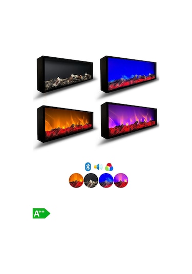 Arif Şömine Dekoratif Elektrikli Şömine - 180x35x15 Cm - Sabit Çıtırtı Kumandalı, Bluetooth Özellikli
