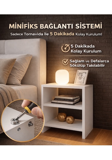 Eko Komodin Yan Sehpa Beyaz