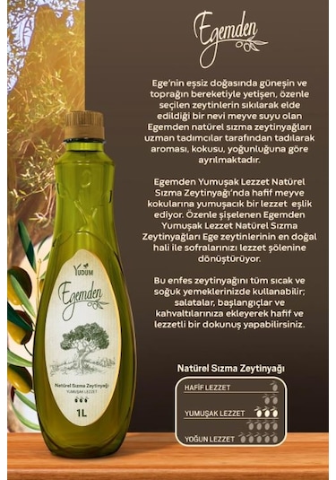 Yudum Egemden Naturel Sızma Zeytinyağı Yumuşak Lezzet Pet 1 L