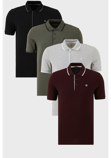 Buratti Pamuklu Slim Fit Şerit Detaylı Düğmeli Polo Yaka 4'Lü Paket Erkek T Shirt 5902118S4 Siyah-Gri Melanj-Haki-Vişnebeyaz Buratti Pamuklu Slim Fit Şerit Detaylı Düğmeli Polo Yaka 4'Lü Paket Erkek T Shirt 5902118S4 Siyah-Gri Melanj-Haki-Vişnebeyaz