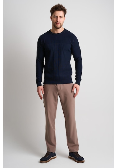 Alexandergardı Dokulu Desenli Erkek Triko Kazak Lacivert