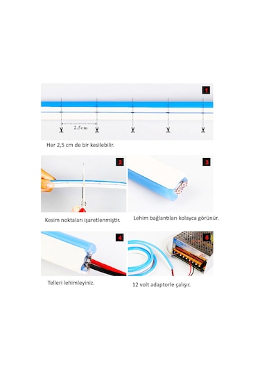 Neon Şerit Led Beyaz Işık 12V Silikonlu Su Geçirmez Neon Led Işık