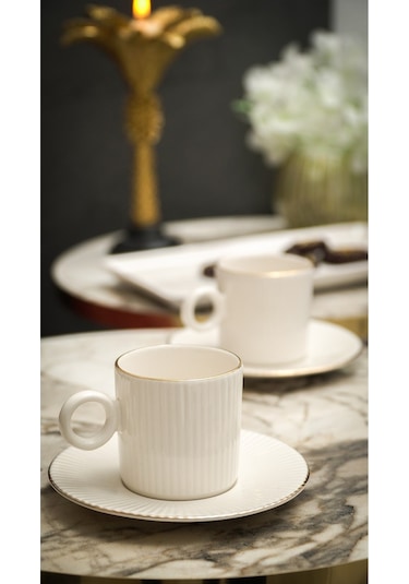 Elif 4 Parça 2 Kişilik Porselen Kahve Takımı Kırık Beyaz