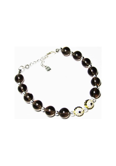 Lilahgümüş Gümüş Dumanlı Kuvars Siyah Beyaz Taşlı Kadın Bileklik